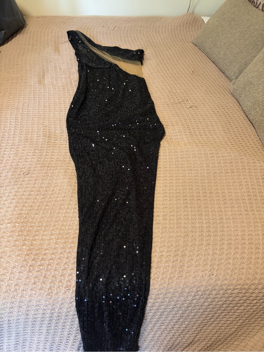 Fashion Nova One-Shoulder Black Sequin Gown